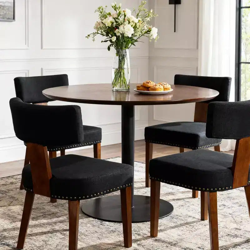 Sedie da pranzo imbottite senza braccioli, schienale curvo e struttura in legno massello, set da 2 (Beige/Nero, Beige/Noce, Nero, Grigio)
