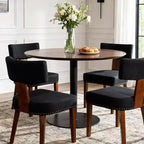 Sedie da pranzo imbottite senza braccioli, schienale curvo e struttura in legno massello, set da 2 (Beige/Nero, Beige/Noce, Nero, Grigio)
