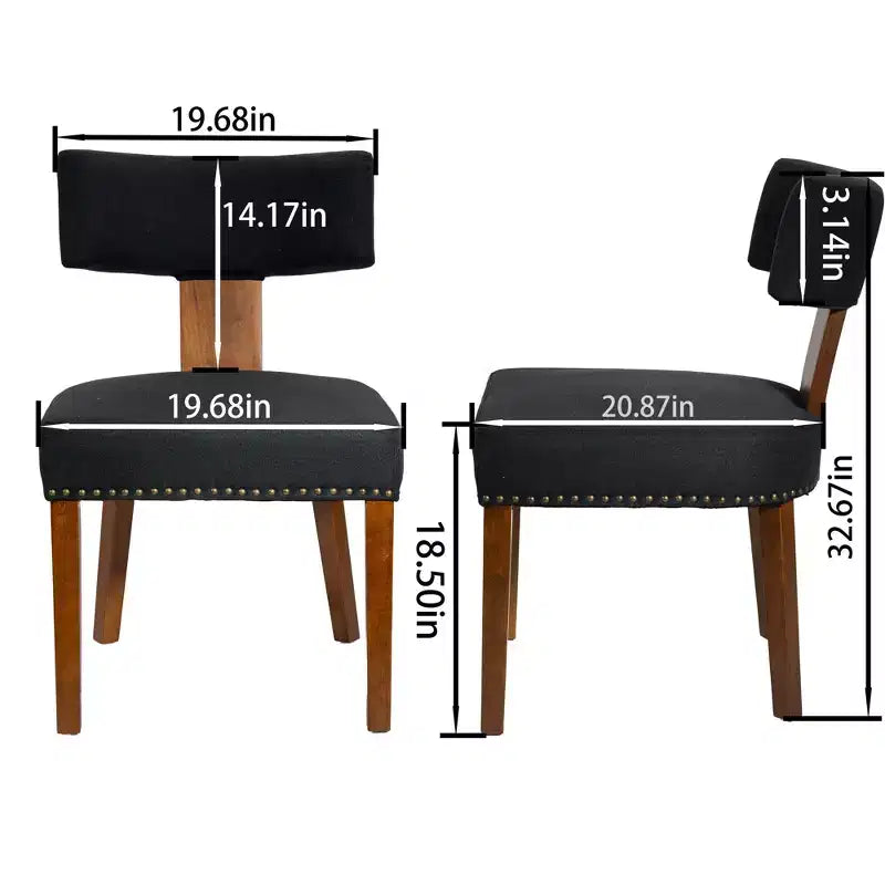 Sedie da pranzo imbottite senza braccioli, schienale curvo e struttura in legno massello, set da 2 (Beige/Nero, Beige/Noce, Nero, Grigio)