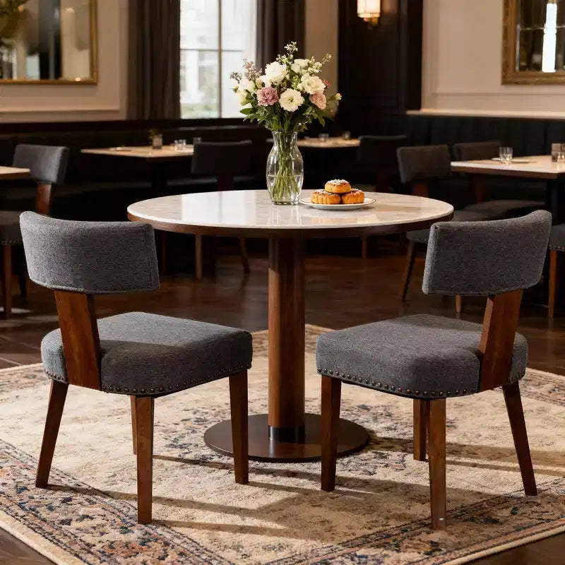 Sedie da pranzo imbottite senza braccioli, schienale curvo e struttura in legno massello, set da 2 (Beige/Nero, Beige/Noce, Nero, Grigio)