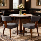 Sedie da pranzo imbottite senza braccioli, schienale curvo e struttura in legno massello, set da 2 (Beige/Nero, Beige/Noce, Nero, Grigio)
