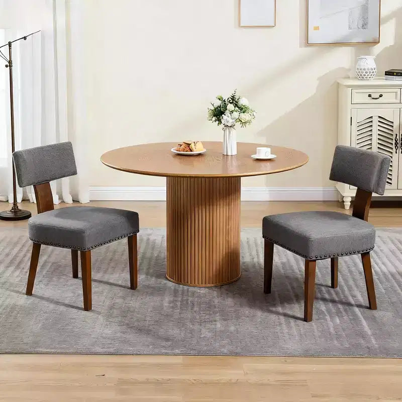 Sedie da pranzo imbottite senza braccioli, schienale curvo e struttura in legno massello, set da 2 (Beige/Nero, Beige/Noce, Nero, Grigio)