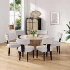 Sedie da pranzo imbottite senza braccioli, schienale curvo e struttura in legno massello, set da 2 (Beige/Nero, Beige/Noce, Nero, Grigio)
