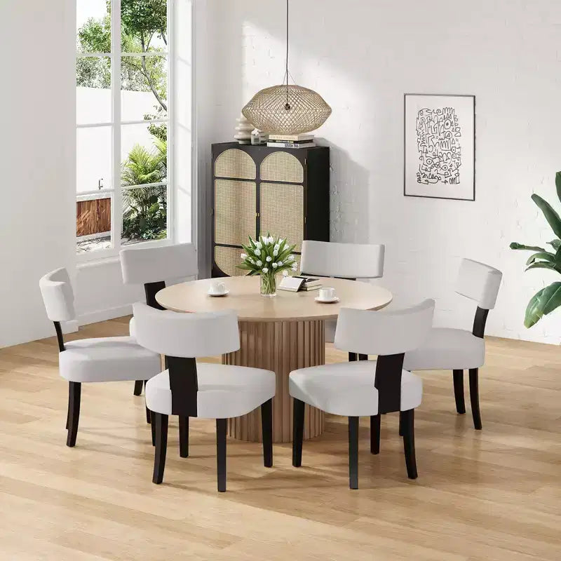 Sedie da pranzo imbottite senza braccioli, schienale curvo e struttura in legno massello, set da 2 (Beige/Nero, Beige/Noce, Nero, Grigio)