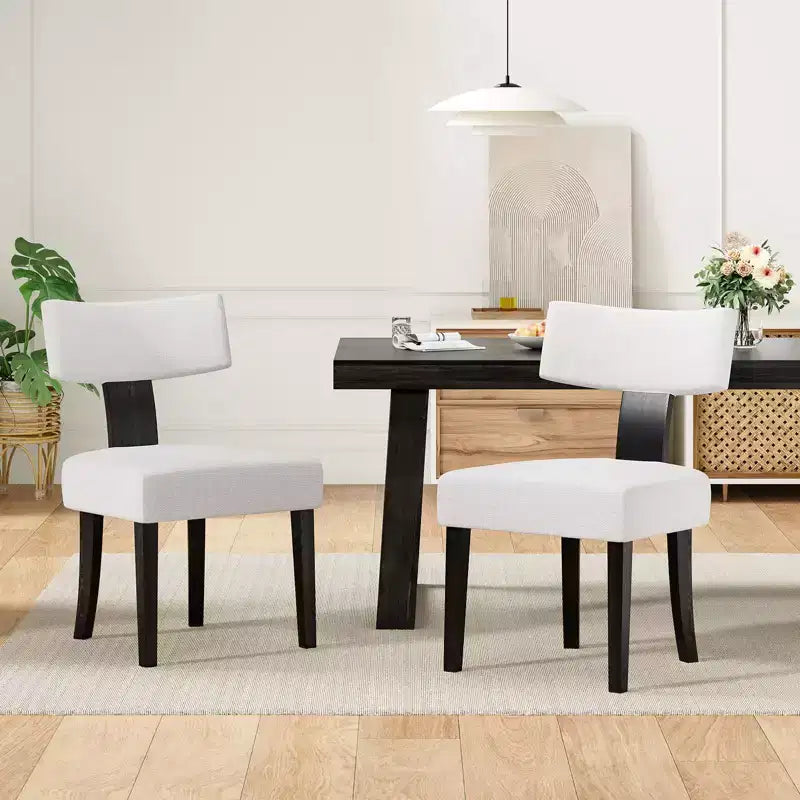 Sedie da pranzo imbottite senza braccioli, schienale curvo e struttura in legno massello, set da 2 (Beige/Nero, Beige/Noce, Nero, Grigio)