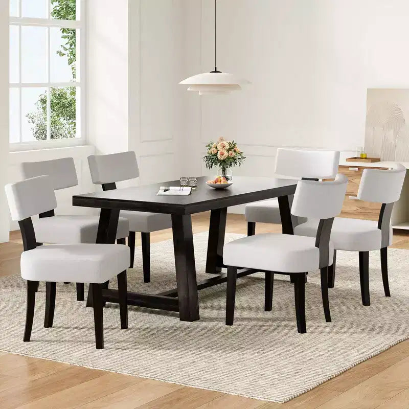Sedie da pranzo imbottite senza braccioli, schienale curvo e struttura in legno massello, set da 2 (Beige/Nero, Beige/Noce, Nero, Grigio)
