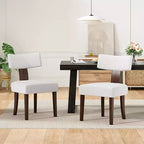 Sedie da pranzo imbottite senza braccioli, schienale curvo e struttura in legno massello, set da 2 (Beige/Nero, Beige/Noce, Nero, Grigio)