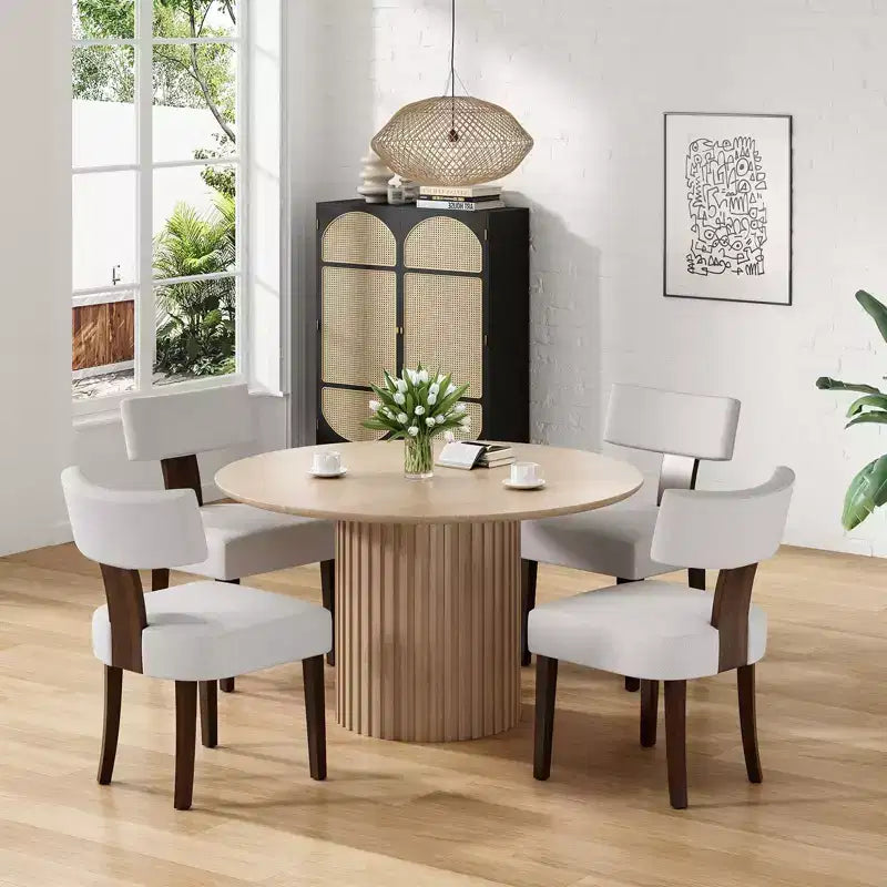 Sedie da pranzo imbottite senza braccioli, schienale curvo e struttura in legno massello, set da 2 (Beige/Nero, Beige/Noce, Nero, Grigio)