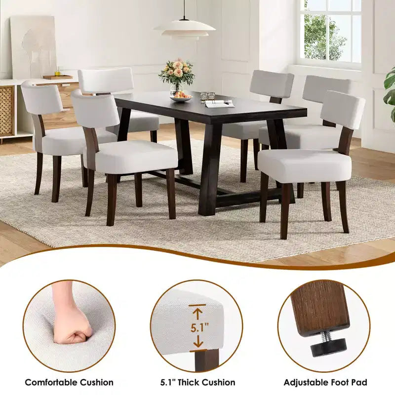 Sedie da pranzo imbottite senza braccioli, schienale curvo e struttura in legno massello, set da 2 (Beige/Nero, Beige/Noce, Nero, Grigio)