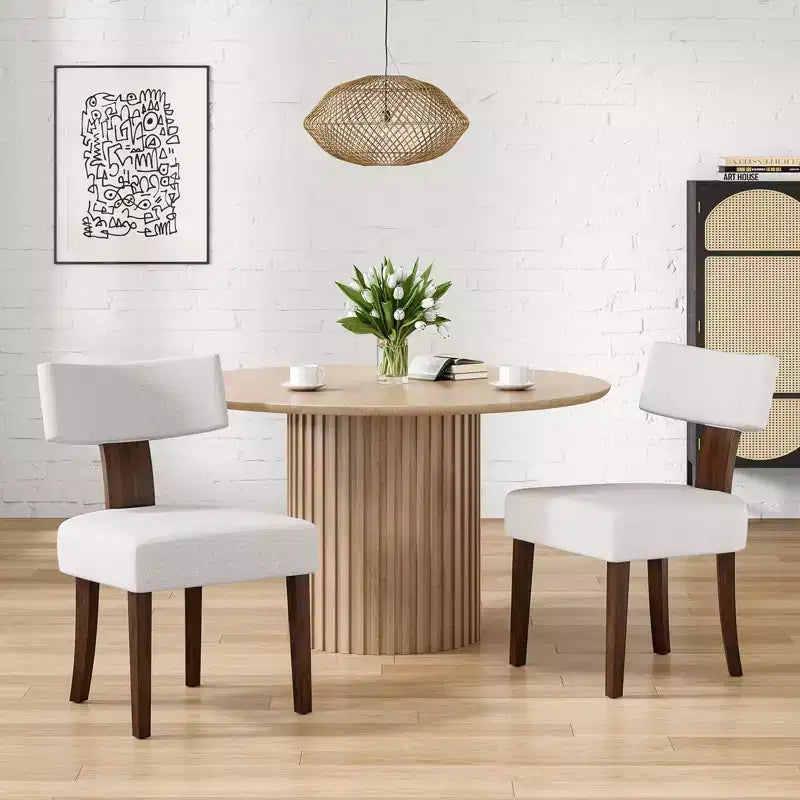 Sedie da pranzo imbottite senza braccioli, schienale curvo e struttura in legno massello, set da 2 (Beige/Nero, Beige/Noce, Nero, Grigio)