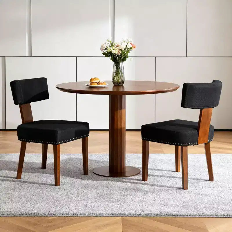 Sedie da pranzo imbottite senza braccioli, schienale curvo e struttura in legno massello, set da 2 (Beige/Nero, Beige/Noce, Nero, Grigio)
