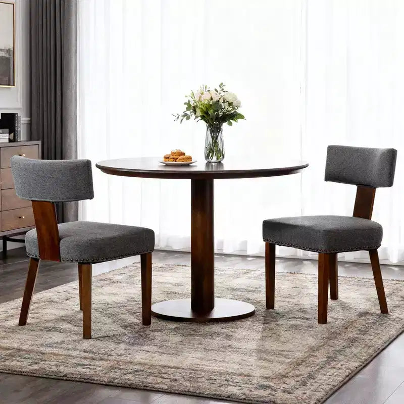 Sedie da pranzo imbottite senza braccioli, schienale curvo e struttura in legno massello, set da 2 (Beige/Nero, Beige/Noce, Nero, Grigio)