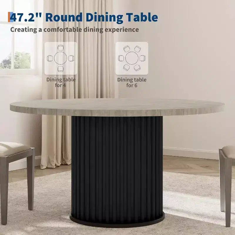 Tavolo da pranzo rotondo, nero/marrone/grigio, base a onda, 4-6 posti a sedere