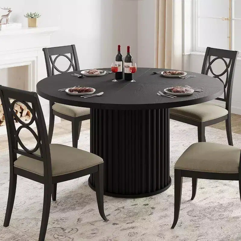 47Inch Round Dining Table for 4 to 6 People,Dining Table with Sturdy Metal Pedestal Base in Wave Shape,Circular Kitchen Table for Dining Room,Kitchen