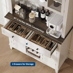 Dispensa da cucina White Hutch con supporto per microonde, 2 cassetti