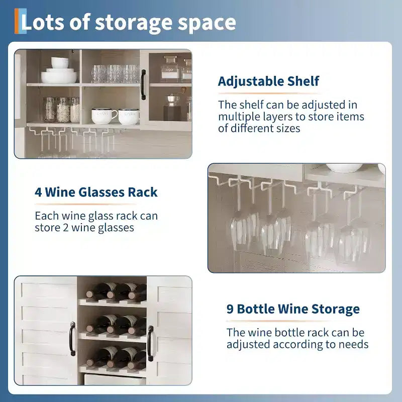 Dispensa da cucina White Hutch con supporto per microonde, 2 cassetti