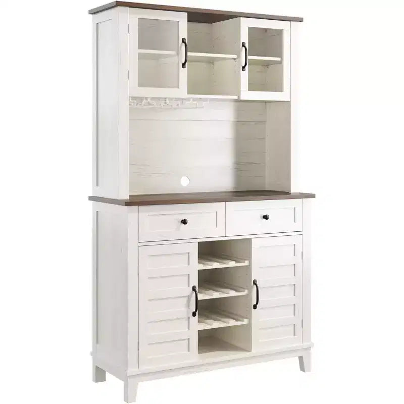 Dispensa da cucina White Hutch con supporto per microonde, 2 cassetti