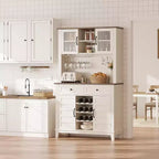 Dispensa da cucina White Hutch con supporto per microonde, 2 cassetti
