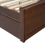 Letto a piattaforma Queen in noce con testiera in rattan, 4 vani portaoggetti, 2 cassetti e letto estraibile, per 2 persone