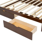 Letto a piattaforma Queen in noce con testiera in rattan, 4 vani portaoggetti, 2 cassetti e letto estraibile, per 2 persone