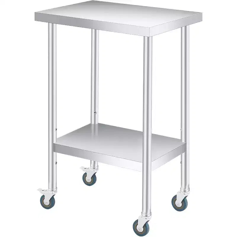 Acekool 12x24x35 Inch 201 Stainless Steel Double Layer Prep Table, NSF Utility Workbench with Adjustable Undershelf for Kitchen, Restaurant, Lab