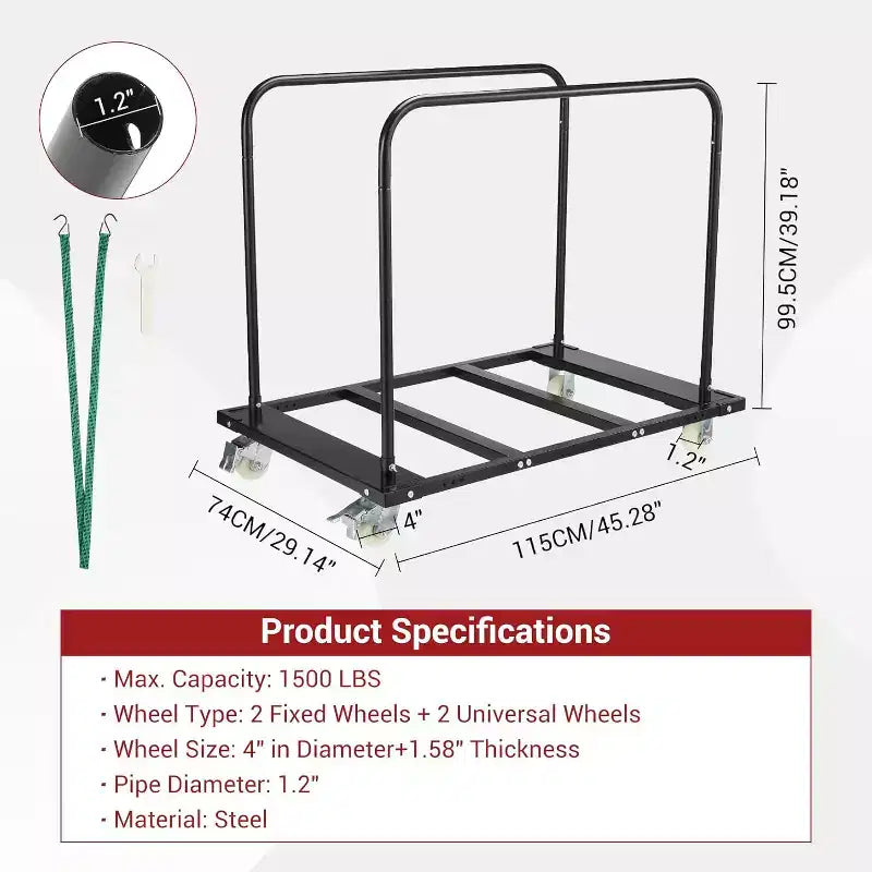 Carrello per tavoli pieghevoli in acciaio nero, capacità 680 kg, multiutente