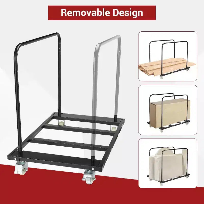 Carrello per tavoli pieghevoli in acciaio nero, capacità 680 kg, multiutente