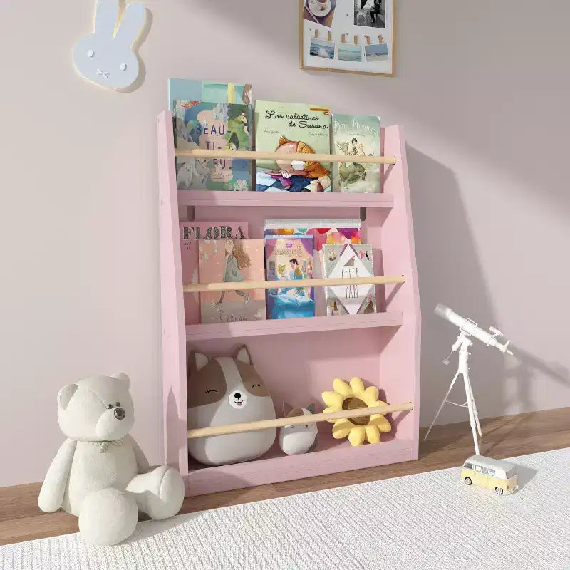 Scaffale per Libri per Bambini a 3 Livelli, Rosa, 1 Bambino