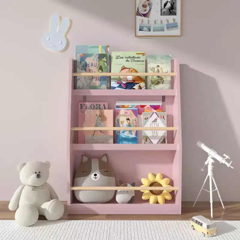 Scaffale per Libri per Bambini a 3 Livelli, Rosa, 1 Bambino