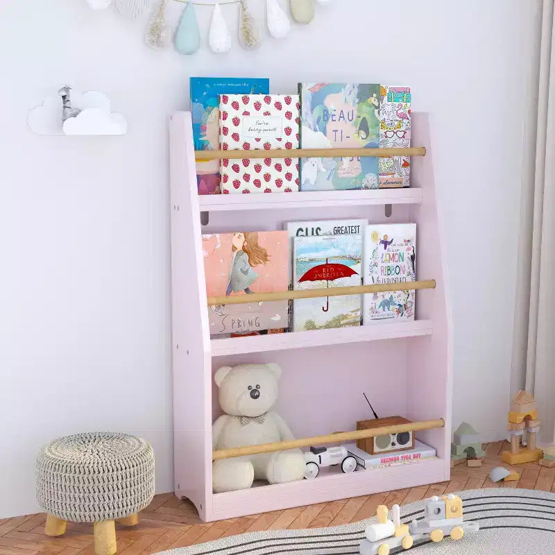 Scaffale per Libri per Bambini a 3 Livelli, Rosa, 1 Bambino