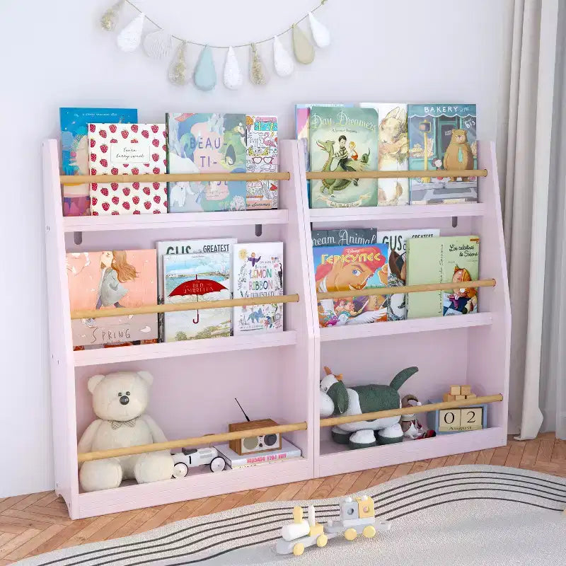 Scaffale per Libri per Bambini a 3 Livelli, Rosa, 1 Bambino