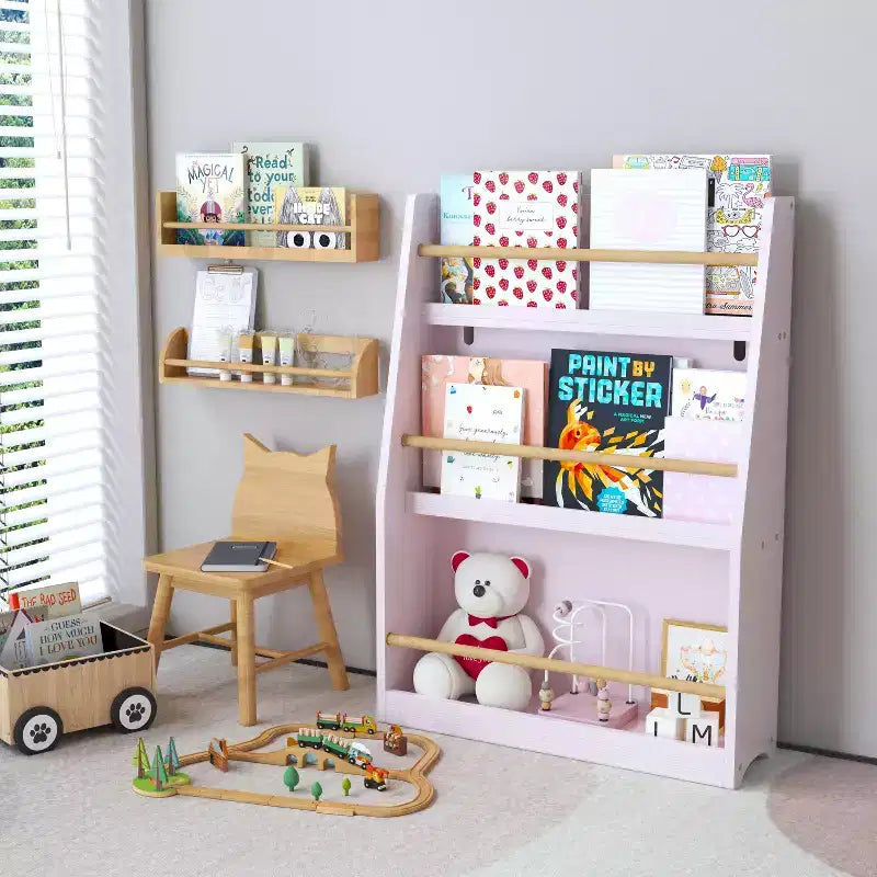 Scaffale per Libri per Bambini a 3 Livelli, Rosa, 1 Bambino