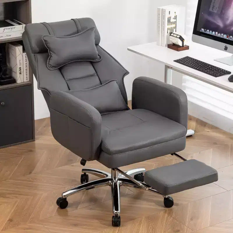 Ergonomic Swivel Office Chair, High Back PU Leather Computer Chair with Adjustable Lumbar Support & Headrest, 155 Reclining for Home & Office