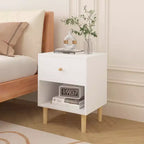 Comodino Quadrato Bianco con Cassetto e Ripiano, 1 Utente