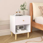 Comodino Quadrato Bianco con Cassetto e Ripiano, 1 Utente