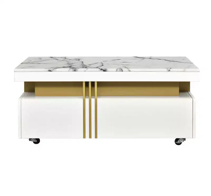 1 Piece MDF Contemporary Coffee Table with Caster Wheels, Moderate Luxury Cocktail Table,