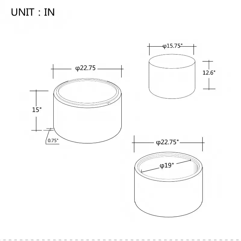Set Pouf Contenitore Rotondi con Vassoio in Legno, Lino, 2 Pezzi