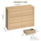 Cassettiera in legno naturale a 6 cassetti, stile moderno di metà secolo