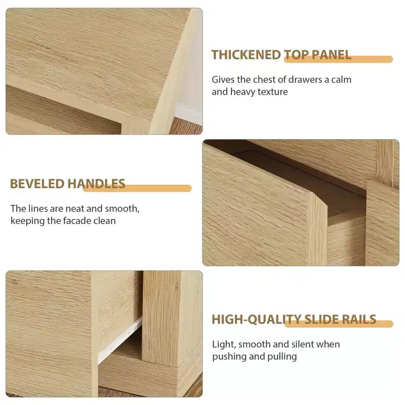 Cassettiera in legno naturale a 6 cassetti, stile moderno di metà secolo