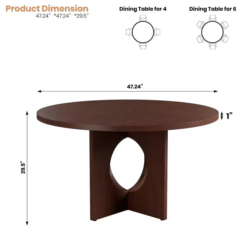 Tavolo da pranzo rotondo da 47", base a piedistallo, 4-6 posti (Nero / Marrone / Noce)