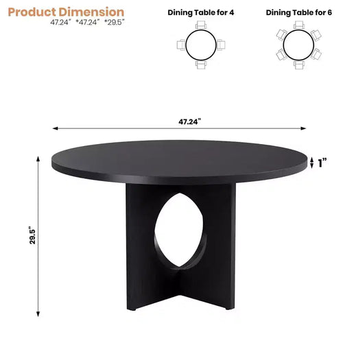 Tavolo da pranzo rotondo da 47", base a piedistallo, 4-6 posti (Nero / Marrone / Noce)