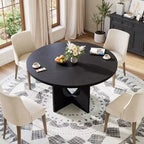 47 Round Dining Table for 4-6,Space-Saving Pedestal Base for Kitchen, Living Room & Apartment
