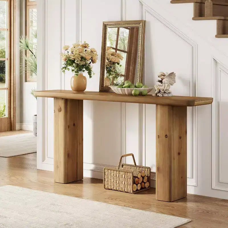 Lantine 63-Inch Solid Wood Console Table, Farmhouse Sofa Table Behind Couch for Entryway, Living Room, Foyer, Hallway, Rustic Brown, Easy Assembly