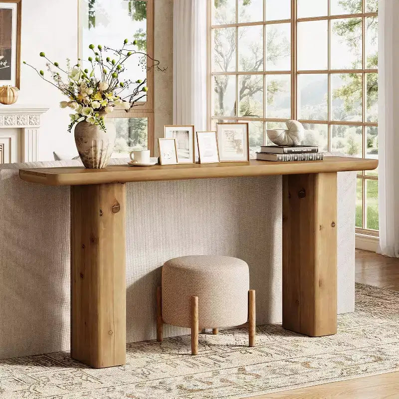 Consolle in legno massello marrone rustico, montaggio a 1 persona, stile rustico