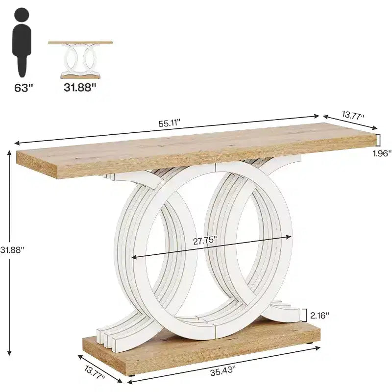 Tavolo console geometrico marrone, montaggio da 1 persona, 140 cm