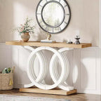 Tavolo console geometrico marrone, montaggio da 1 persona, 140 cm