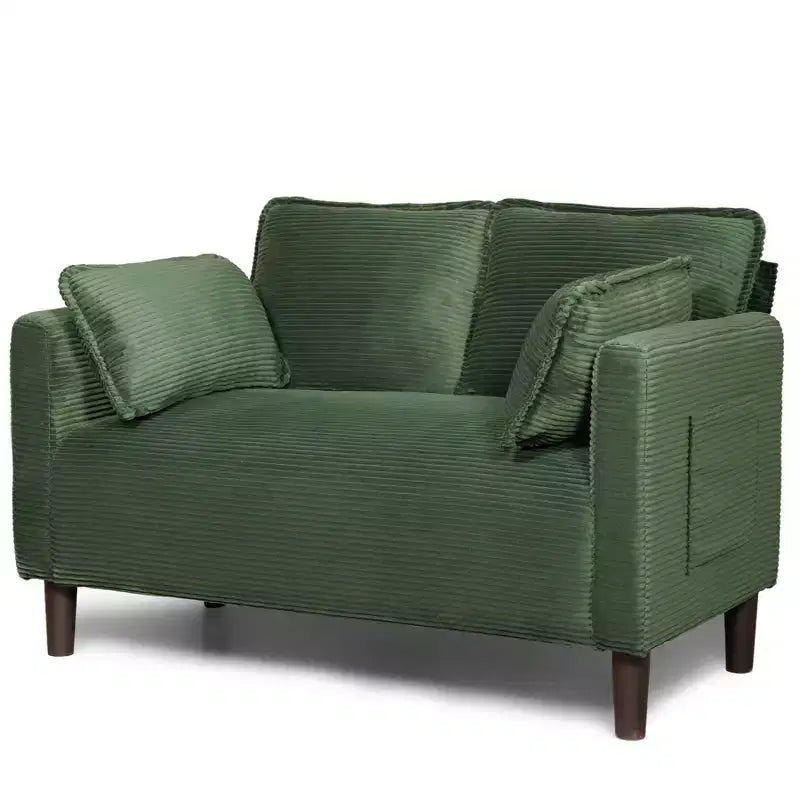 Divanetto 2 Posti in Velluto a Coste con Tasca Laterale – Beige / Verde / Grigio