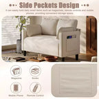 Divanetto 2 Posti in Velluto a Coste con Tasca Laterale – Beige / Verde / Grigio