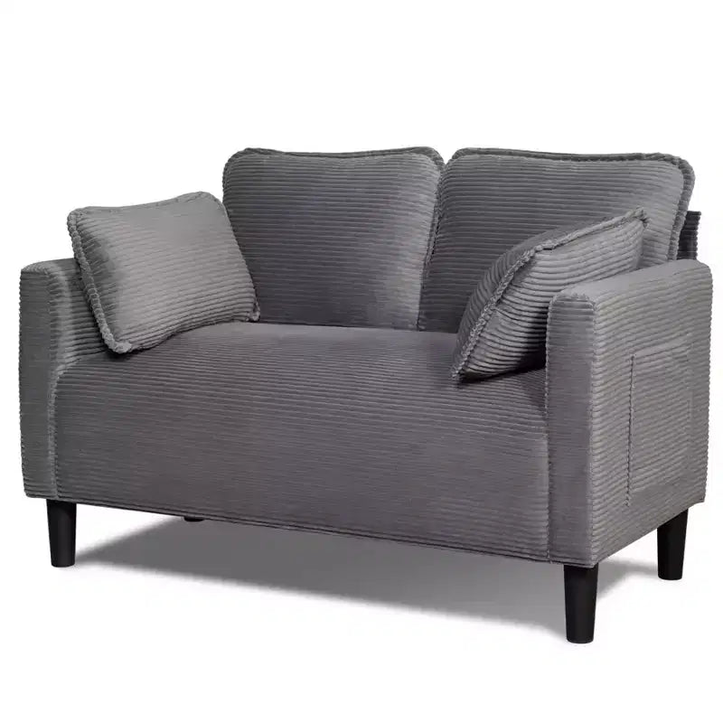 Divanetto 2 Posti in Velluto a Coste con Tasca Laterale – Beige / Verde / Grigio