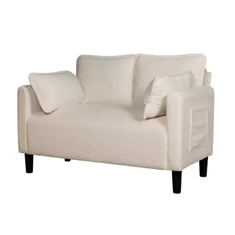 Divanetto 2 Posti in Velluto a Coste con Tasca Laterale – Beige / Verde / Grigio